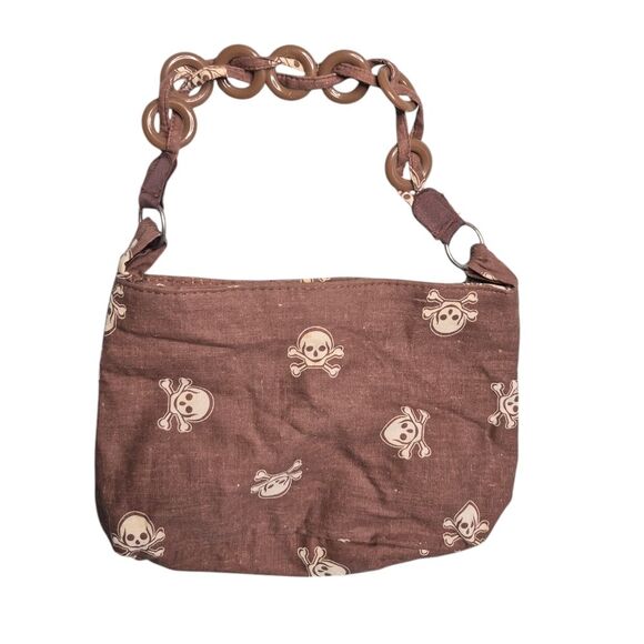 Brown Skull Pattern Shoulder Bag with Chunky Chain Handle Y2K Punk - Picture 2 of 5